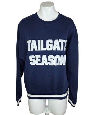Beach Riot x Anthropologie Cotton Pullover Sweatshirt, Tailgate Season, Blue, XS
